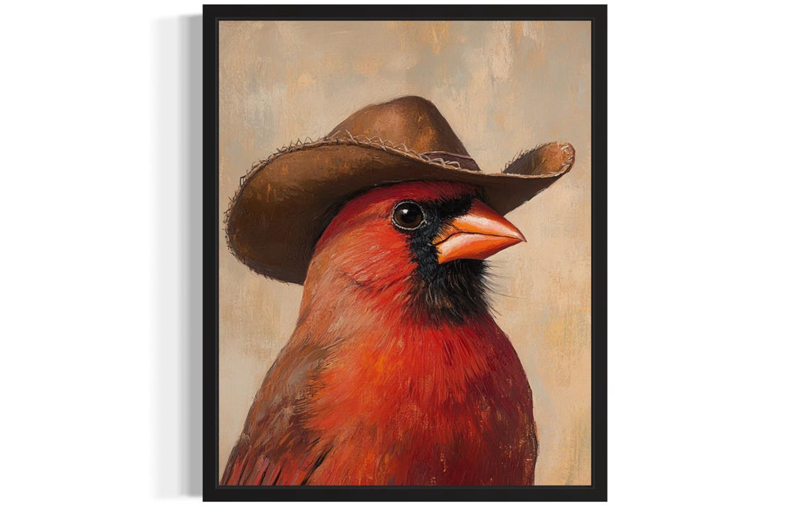 Brilliant Red Cardinal in Cowboy Hat Funny Western Bird Poster