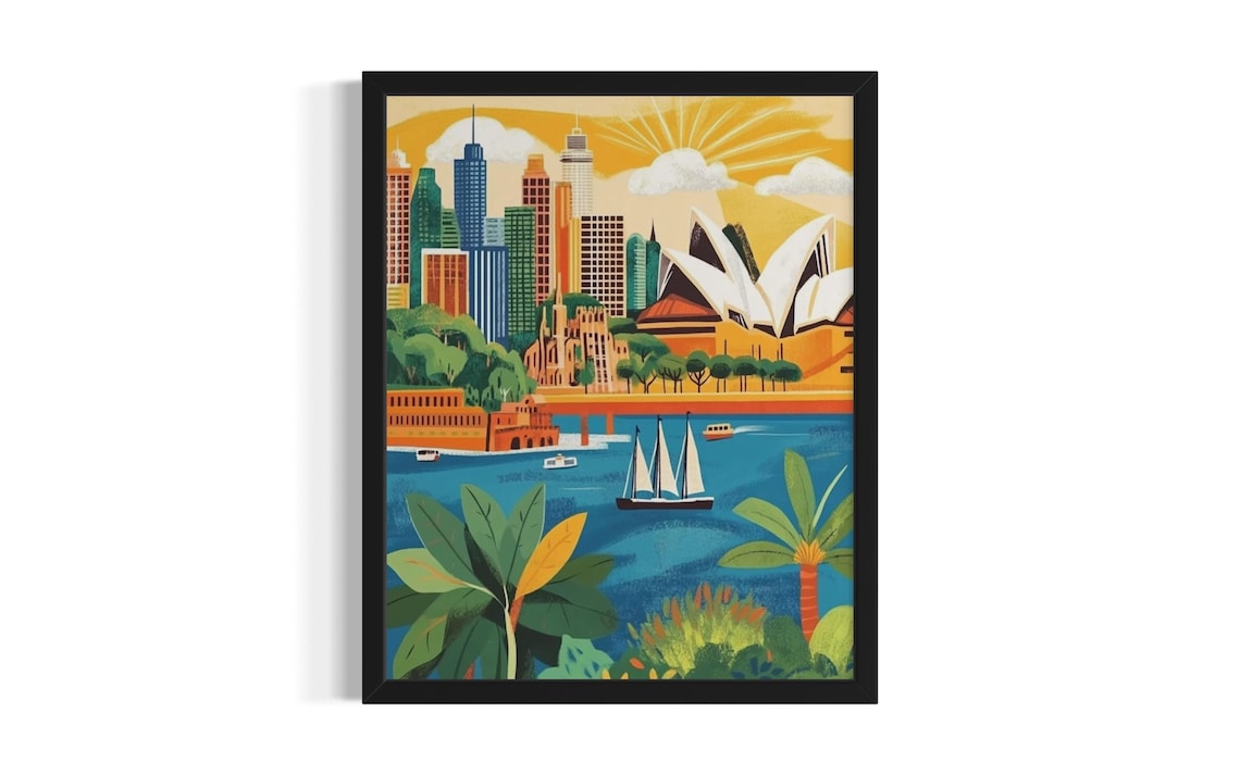 Sydney Opera House Harbour Vintage Style Australia Cityscape Poster