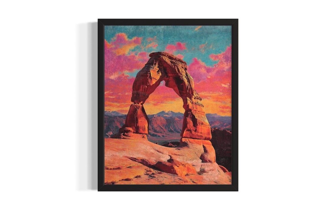 Utah Arches National Park Desert Stone Arch Sunset Glow Art Poster