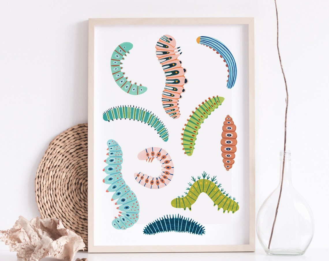 Caterpillar Nursery Bug Art Print, Woodland Decor - Image 4