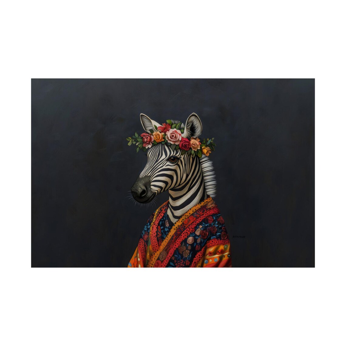Bohemian Zebra Portrait Wearing Floral Crown Colorful Statement Art Poster - Image 2