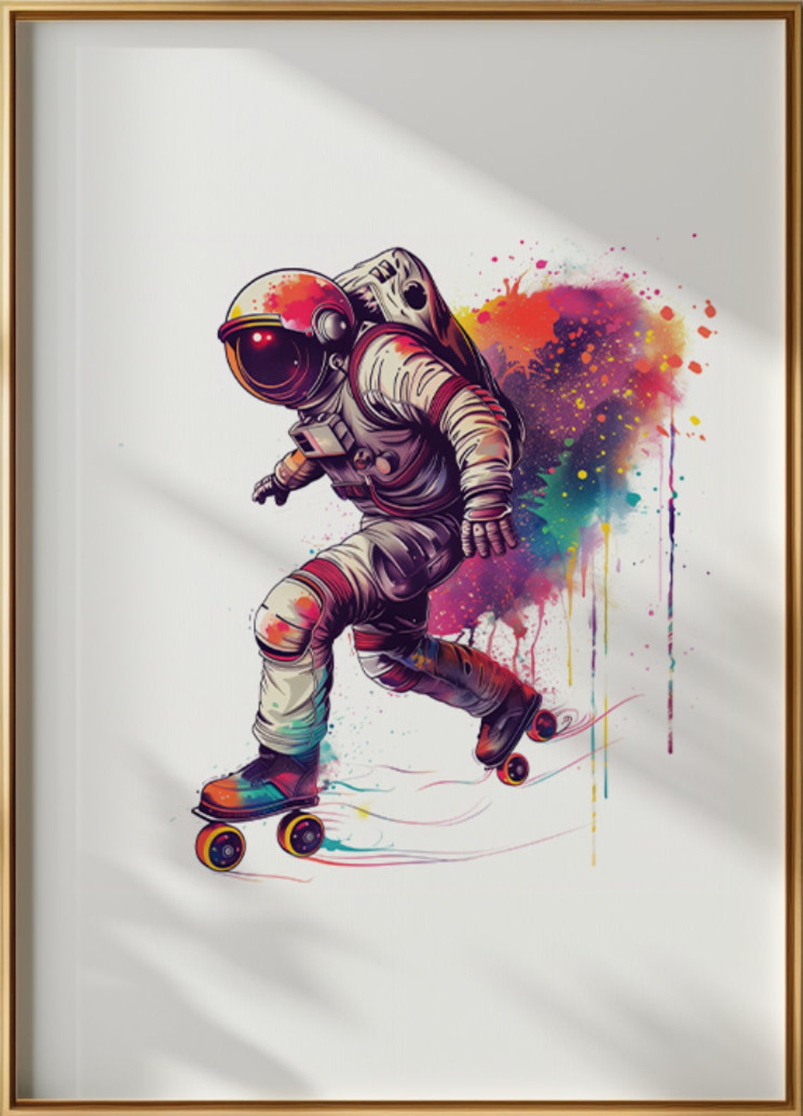 Astronaut Roller Skating Retro Fun Space Watercolor Art Poster - Image 2