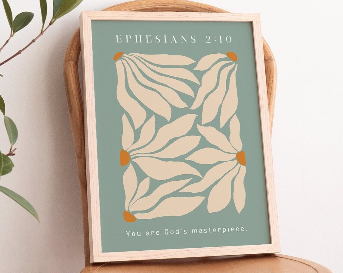 You Are Gods Masterpiece Ephesians 2 Sage Abstract Floral Christian Poster