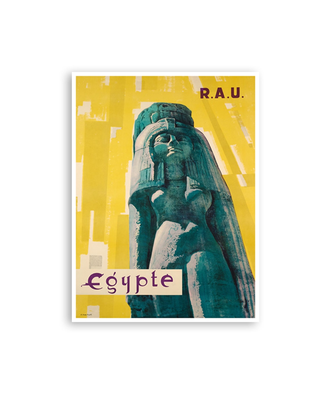 Egypte Colossal Ancient Pharaoh Statue Yellow Art Travel Poster