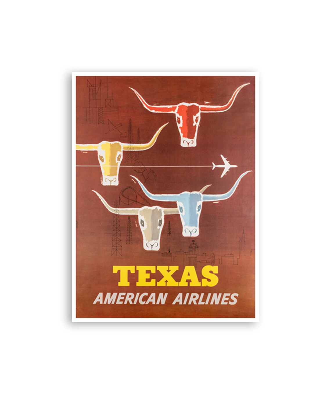 Texas Travel Poster, Vintage Western Wall Art Print