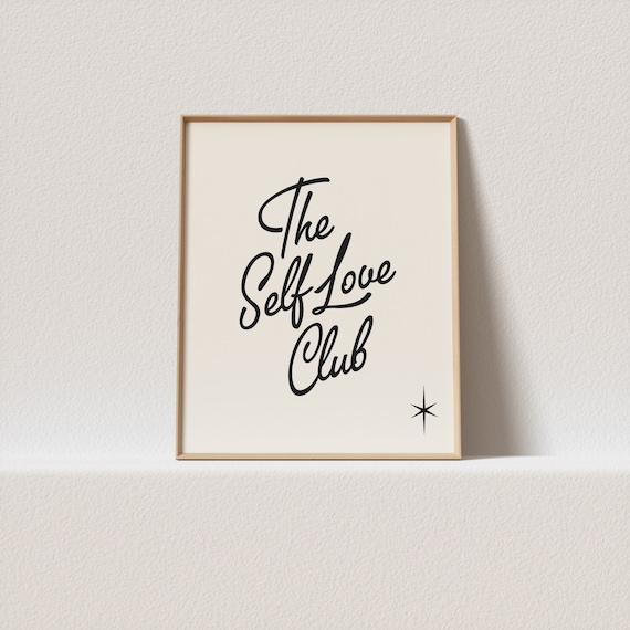 The Self Love Club Retro Script Typography Poster Starburst Black Cream
