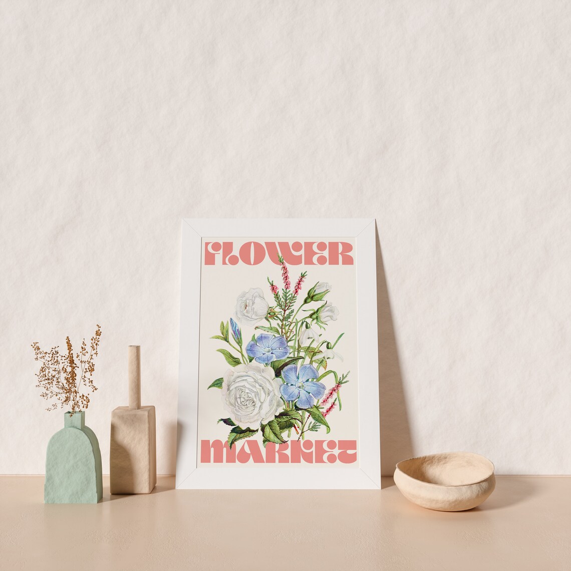Flower Market Coral Retro Botanical Wildflower Bouquet Poster - Image 4