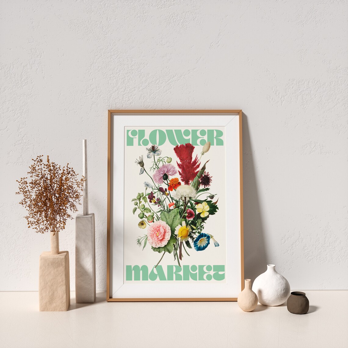 Flower Market Green Retro Wildflower Botanical Poster For Garden Rooms - Image 2
