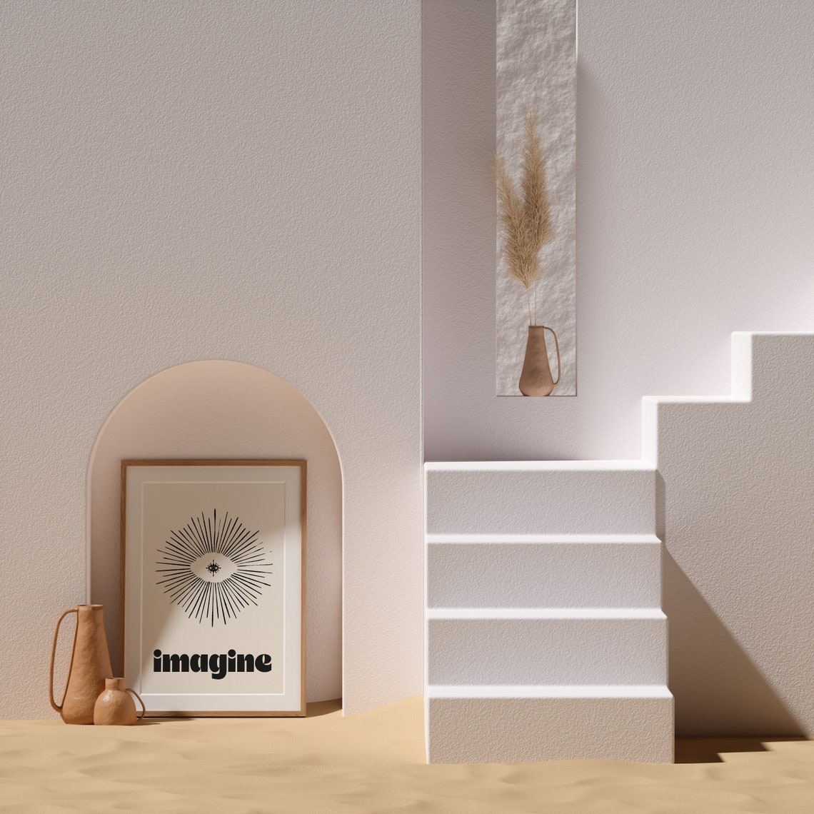 Imagine Word Retro Black Type With Sunburst Eye Line Art Quote Poster - Image 4