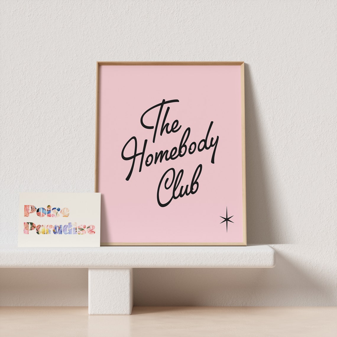 The Homebody Club Script Typography Poster Pink Black Star Accent Art - Image 4