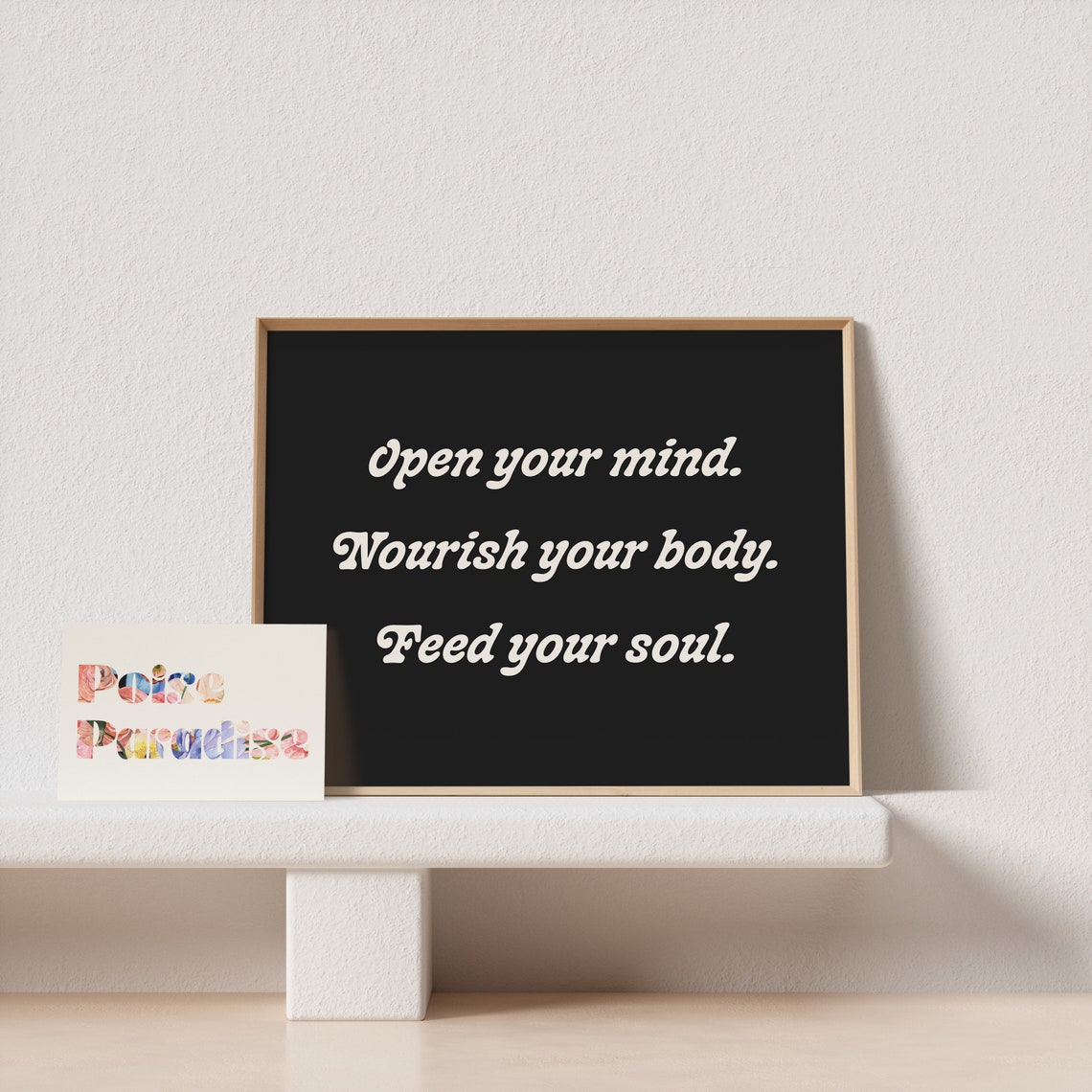 Open Your Mind Horizontal Poster with Wellness Script on Black - Image 4
