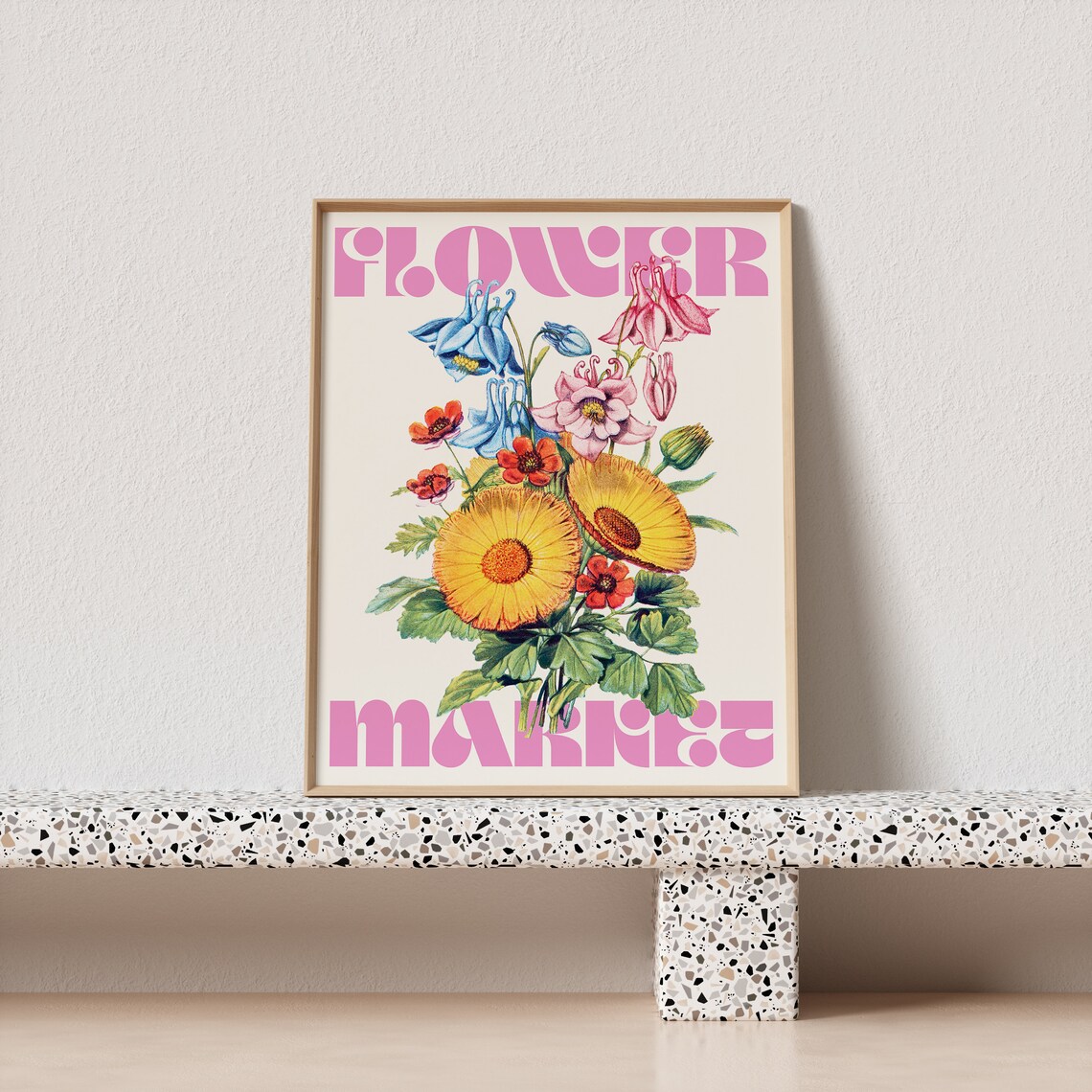 Flower Market Pink Retro Botanical Bouquet Vintage Floral Poster - Image 3