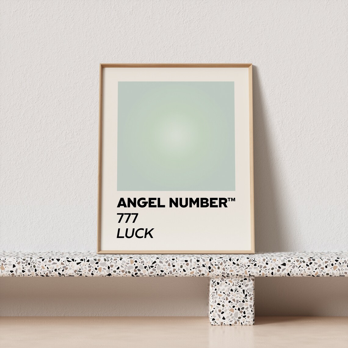 Angel Number 777 Luck Sage Green Gradient Aura Spiritual Art Print - Image 3