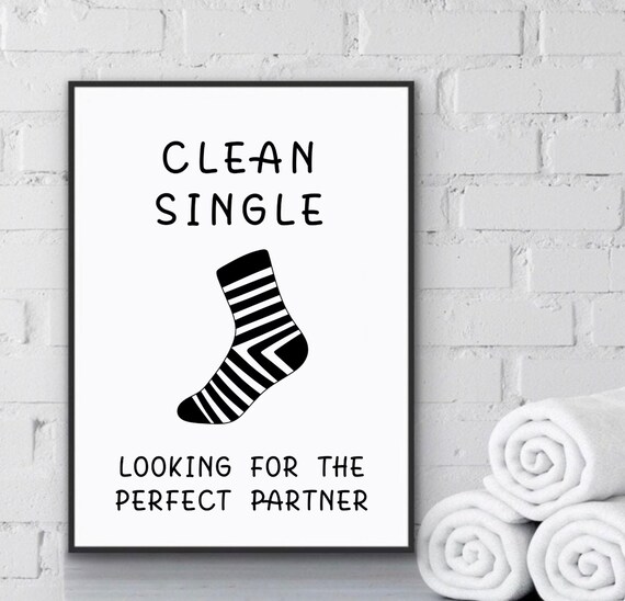 Clean Single Funny Laundry Room Poster Print Humorous Wall Art Print Fun Wall Art Black White Striped