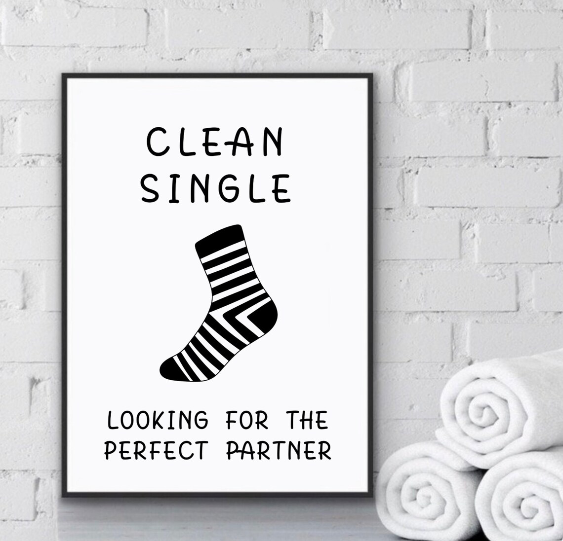 Clean Single Funny Laundry Room Poster Print Humorous Wall Art Print Fun Wall Art Black White Striped