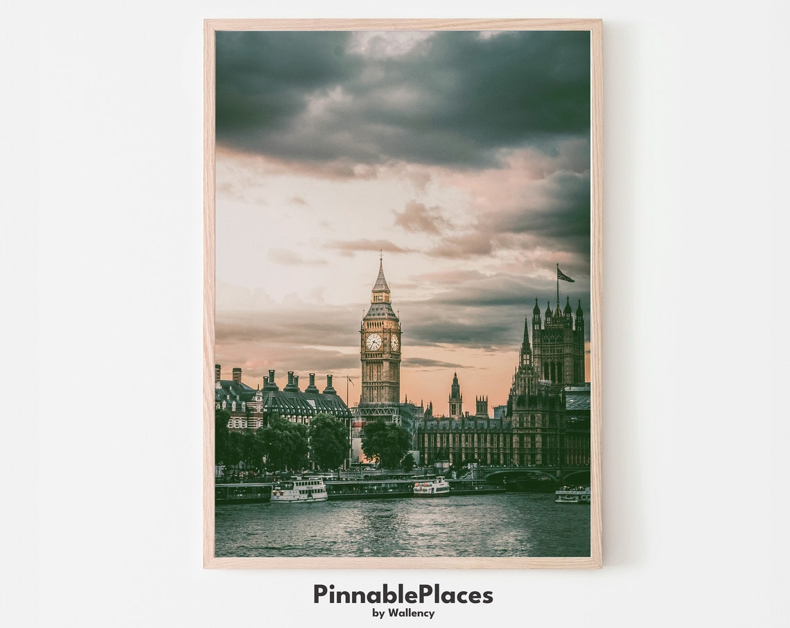 Big Ben London Westminster Sunset Thames River Photo Art Print