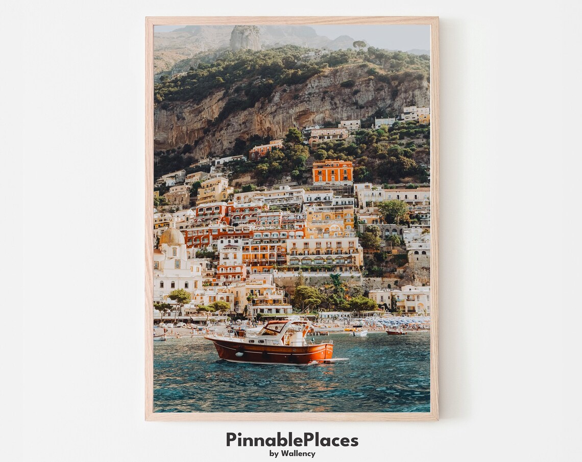Positano Italy Amalfi Coast Cliffside Town Boat Photo Poster