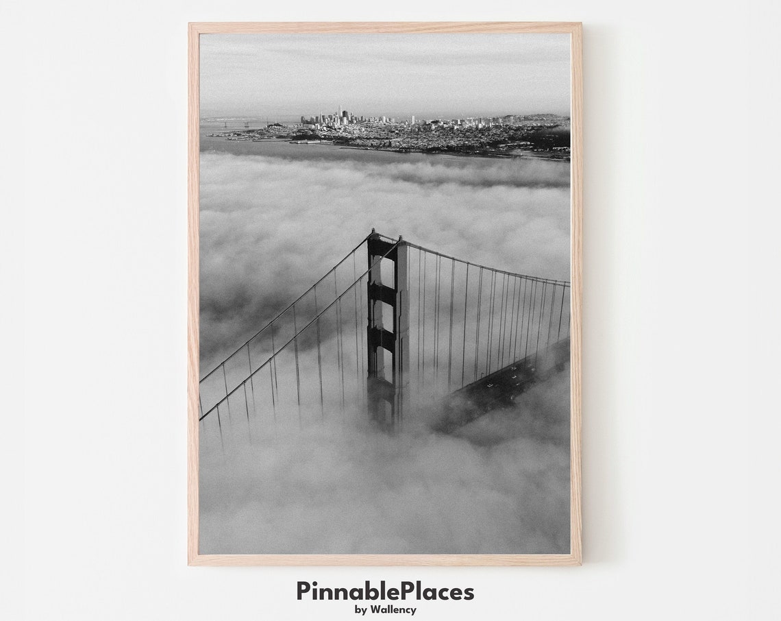 Golden Gate Bridge Fog Black and White San Francisco Skyline Poster