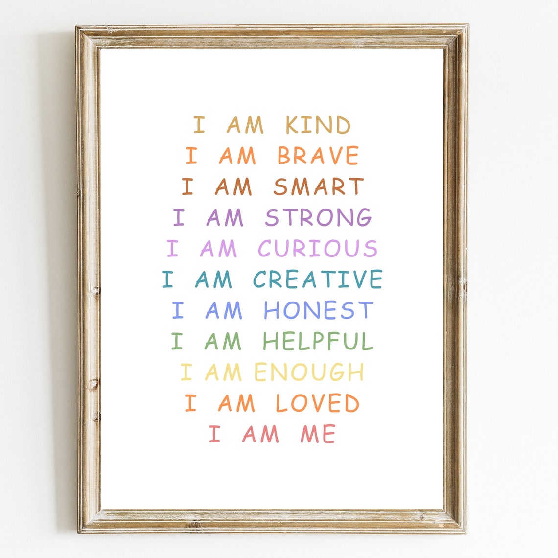 I Am Affirmations Rainbow Positive Kids Nursery Quote Poster