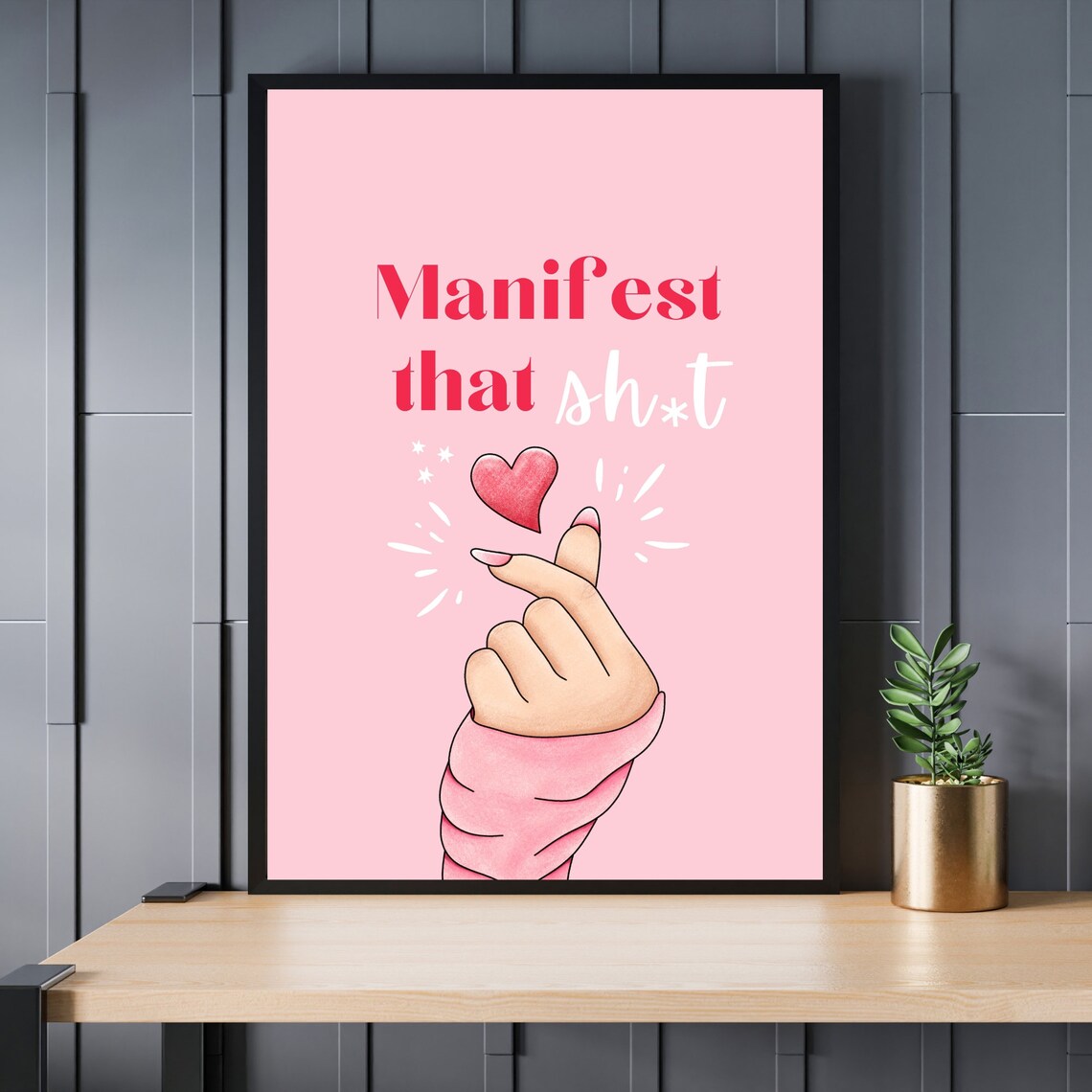 Manifest That Pink Manifestation Finger Heart Sign Style Poster - Image 3