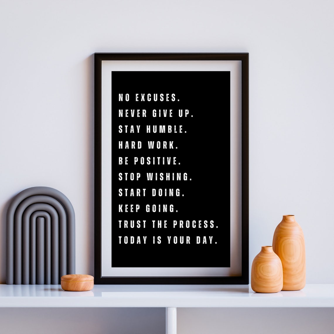 No Excuses Never Give Up Motivational Rules Black Quote Poster - Image 2