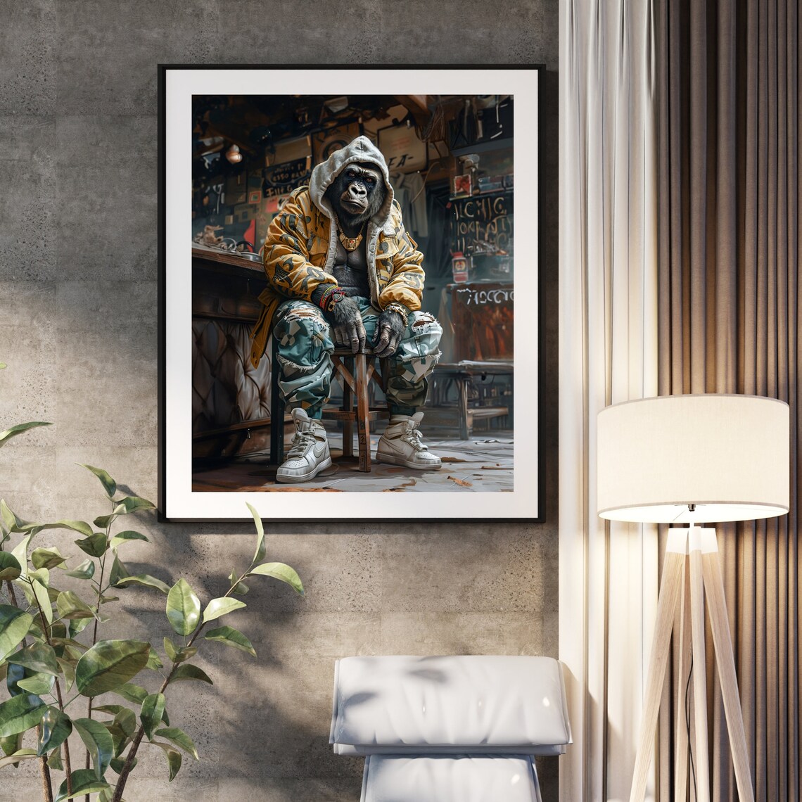 Cool Gorilla Streetwear Hip Hop Portrait Funny Animal Decor Poster - Image 2