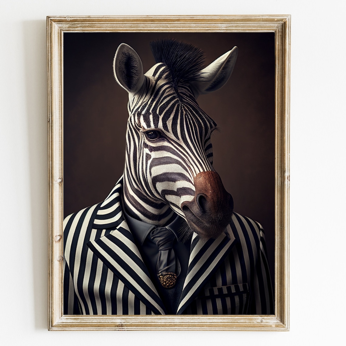 Zebra Vintage Painting, Animal Wall Art Print