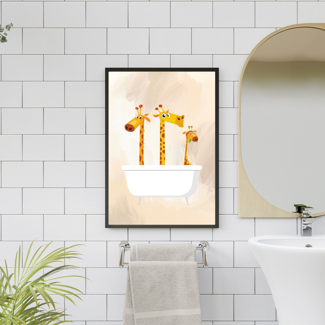 Three Cartoon Giraffes In Bathtub Funny Kids Bathroom Art Poster - Image 3