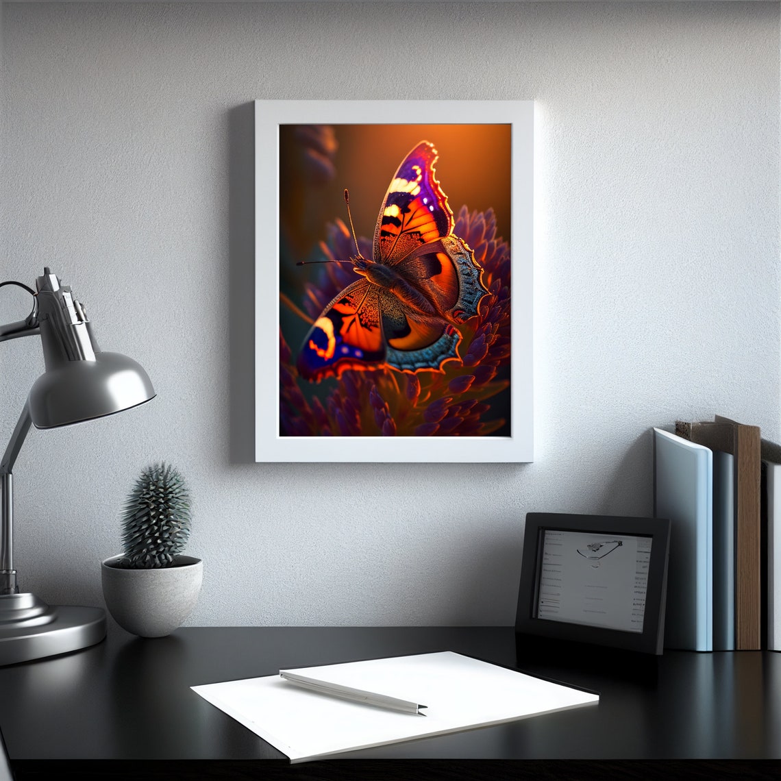 Orange Butterfly Macro Vibrant Wings Nature Insect Art Poster - Image 3