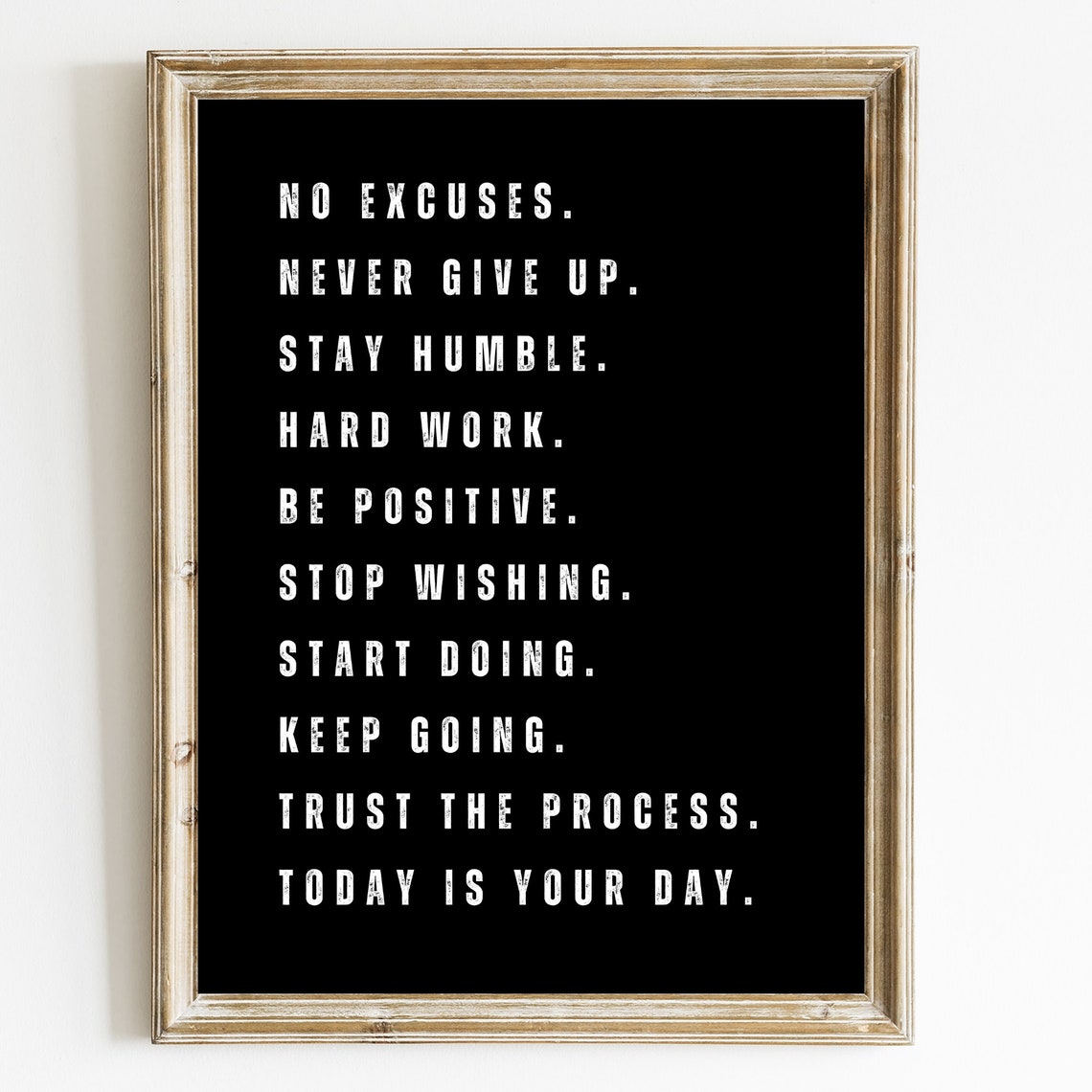 No Excuses Never Give Up Motivational Rules Black Quote Poster