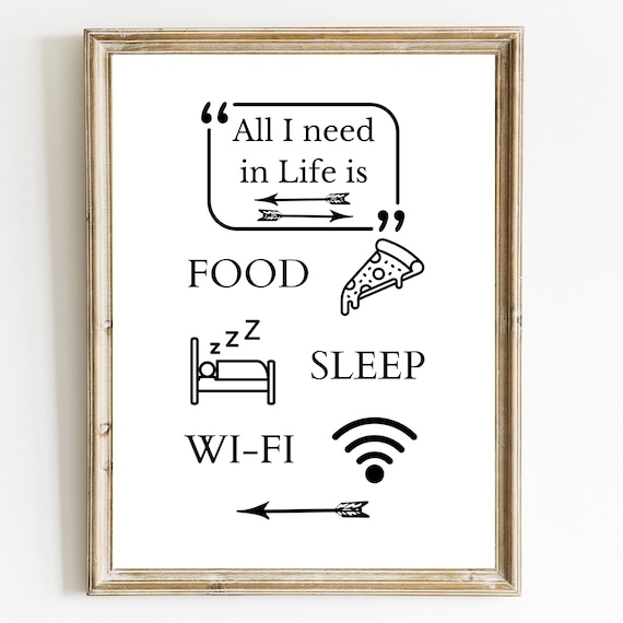 All I Need in Life Is Food Sleep Wi Fi Funny Black Quote Poster
