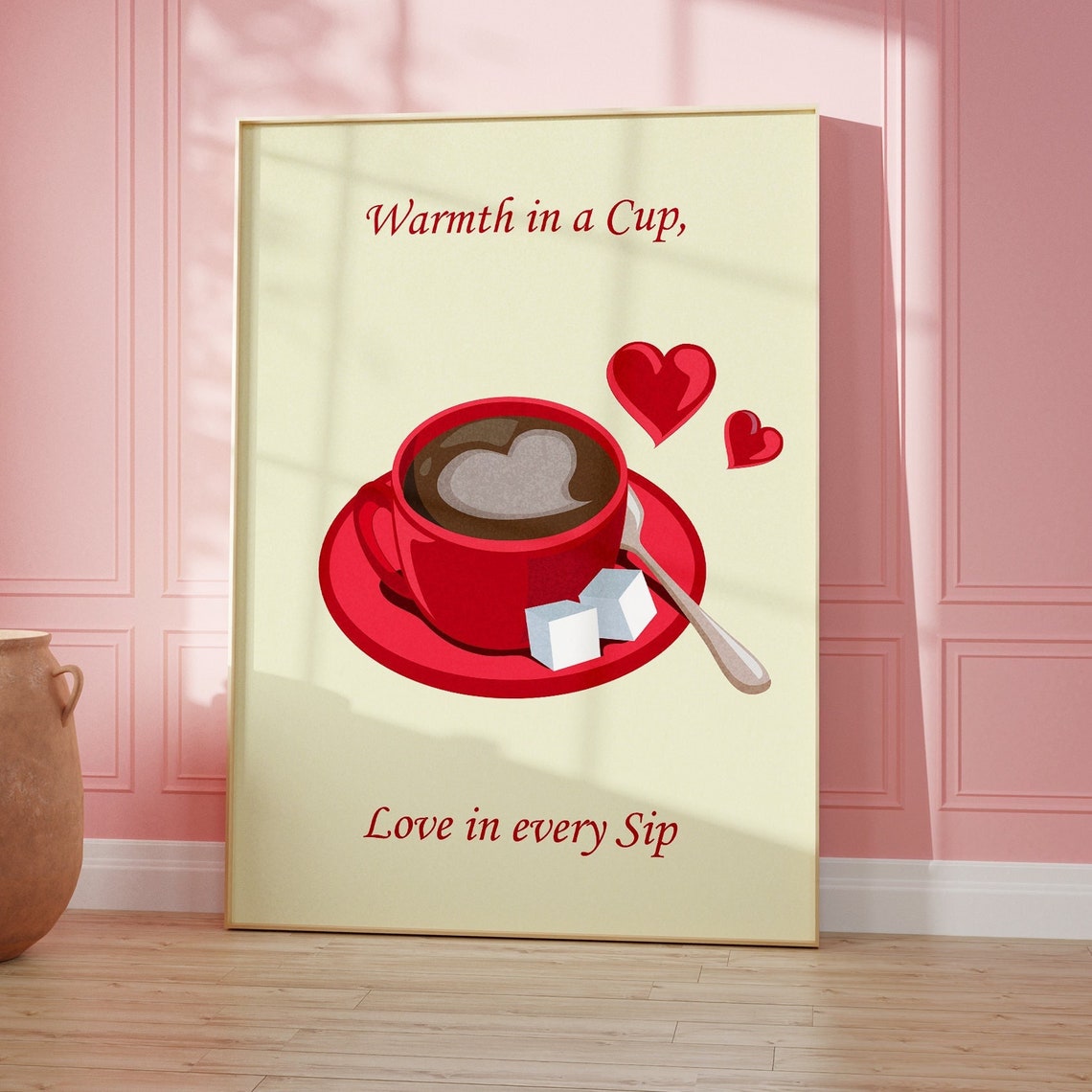 Warmth in a Cup Love in Every Sip Red Coffee Cup Kitchen Wall Print - Image 3