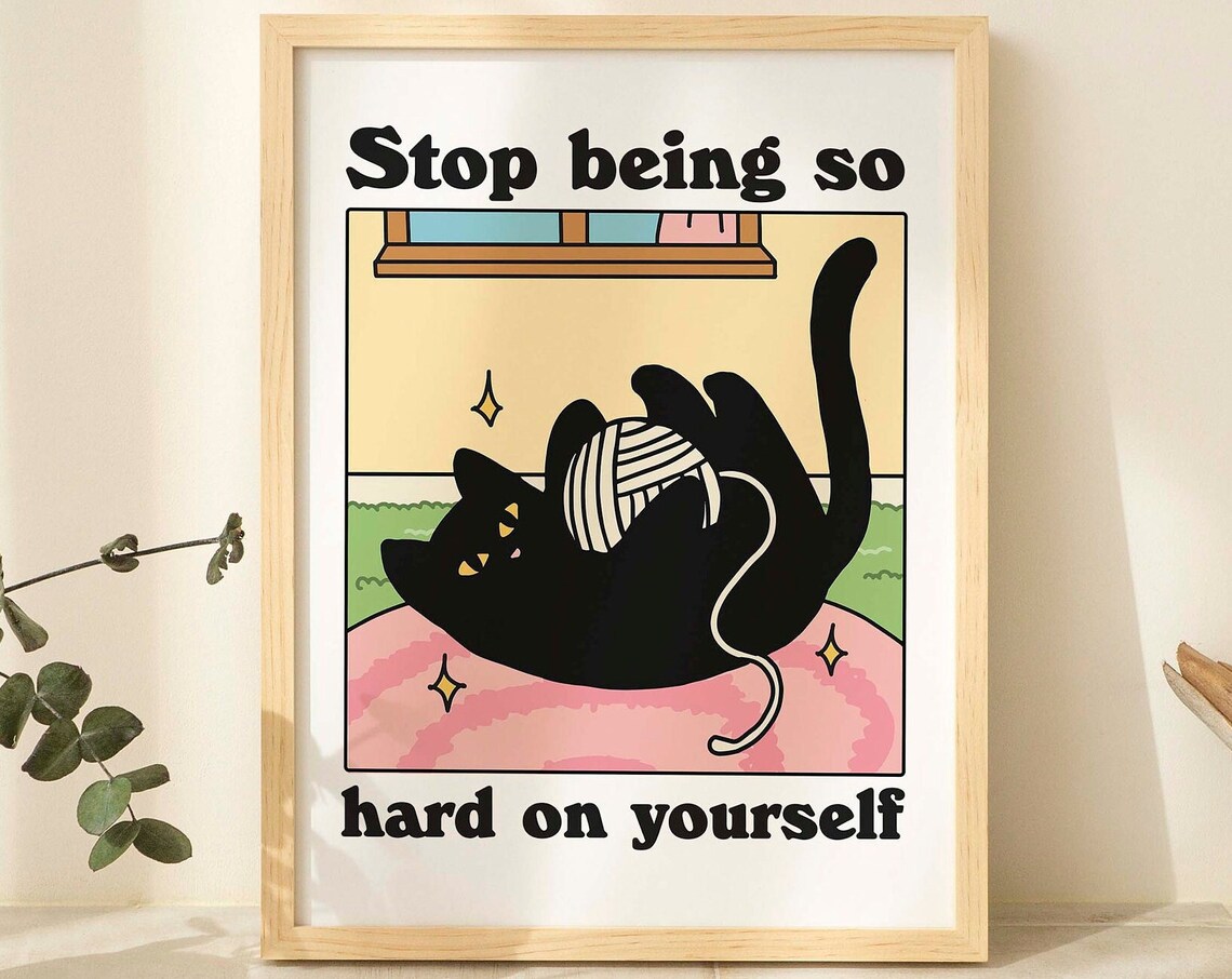 Colorful Cat Quote Poster, Retro Bistro Decor