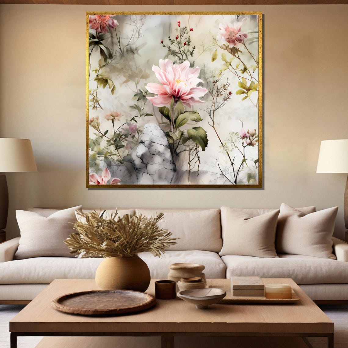 Delicate Pink Dahlia On Marble Watercolor Botanical Art Poster - Image 5