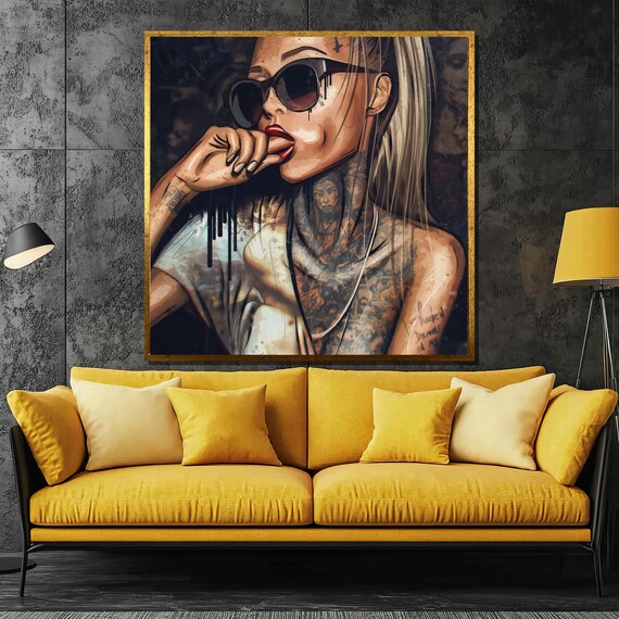 Tattooed Woman Sunglasses Edgy Street Portrait Fashion Poster