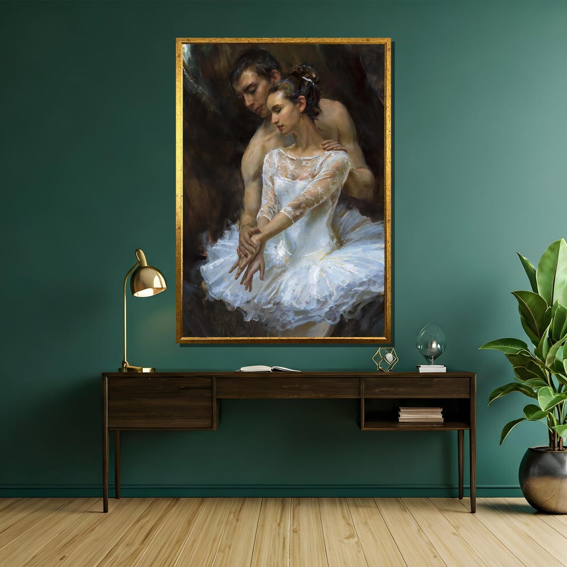 Romantic Ballet Couple Tender Embrace Dark Elegant Painting Poster - Image 5
