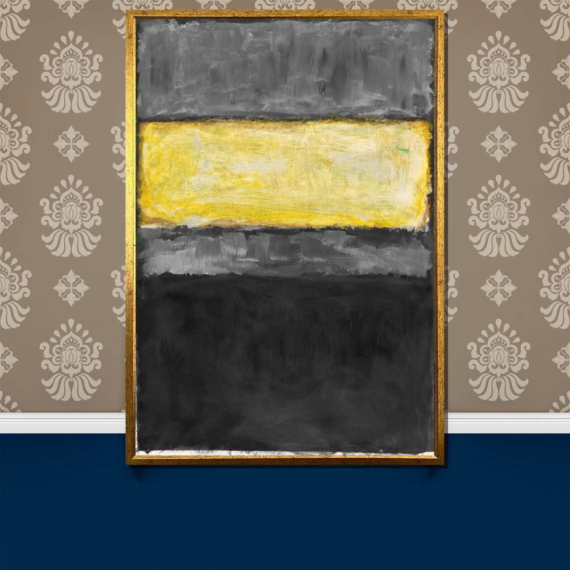 Gray Yellow and Black Stacked Color Field Rothko Inspired Poster