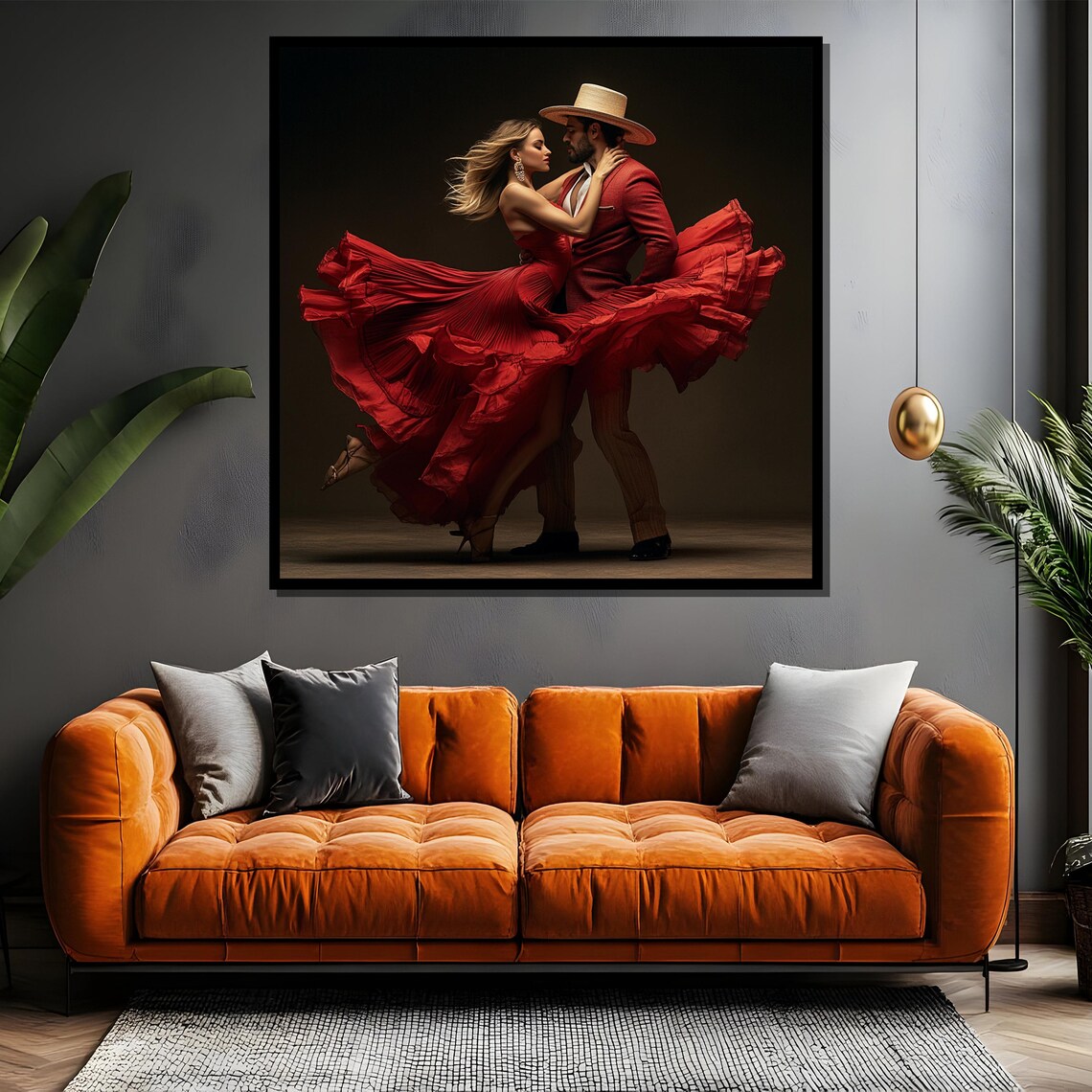 Passionate Spanish Dance Couple in Swirling Red Dress Art Poster - Image 4