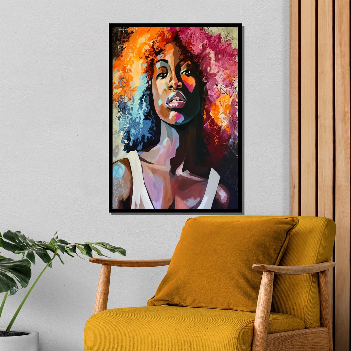 Expressive Afro Woman With Multicolor Hair Abstract Art Poster - Image 4