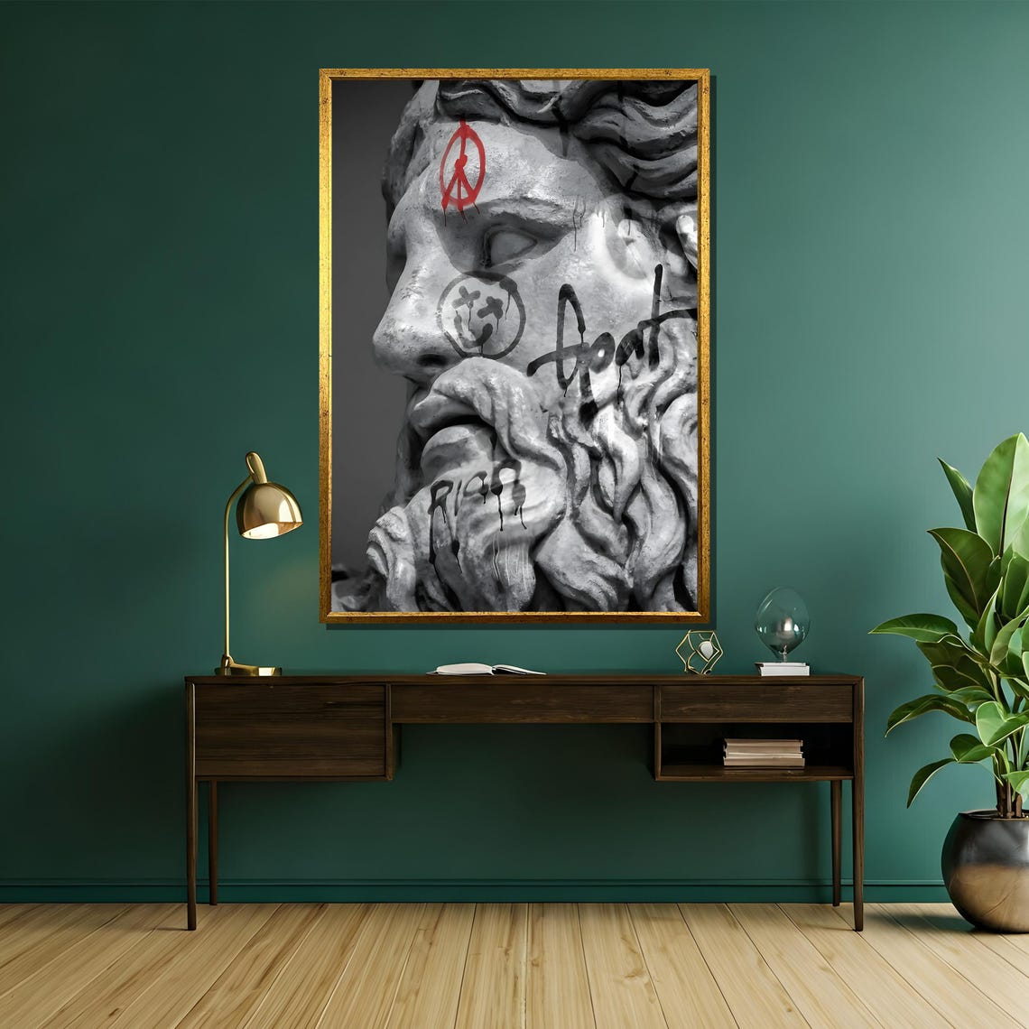 Bearded Statue Graffiti Peace Symbol Classical Art Rebellion Poster - Image 5