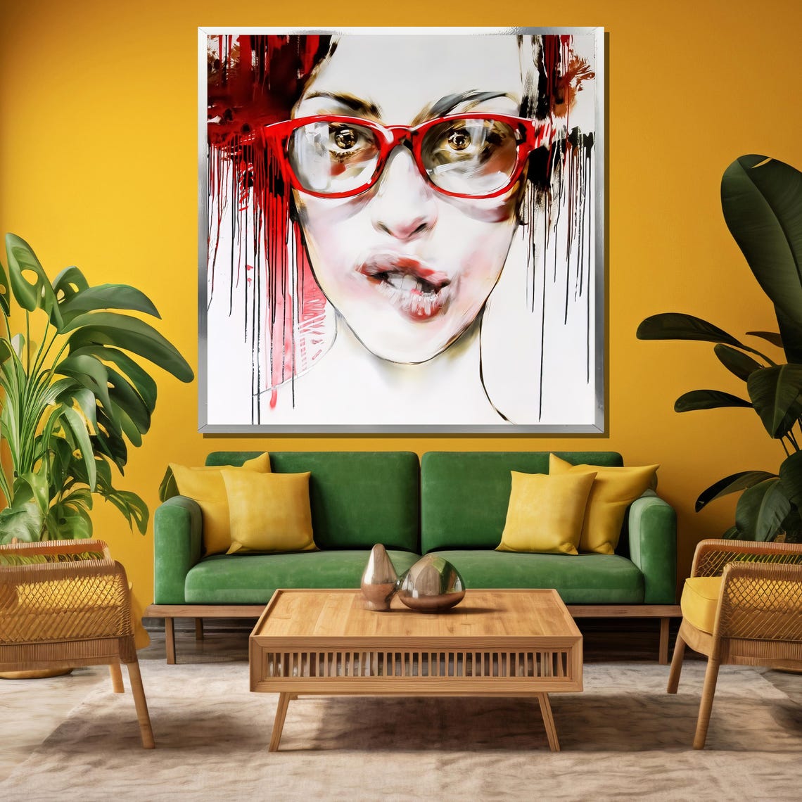 Bold Red Glasses Painting Modern Abstract Portrait Wall Decor Unique Artistic Gift For Contemporary Home Interiors - Image 3