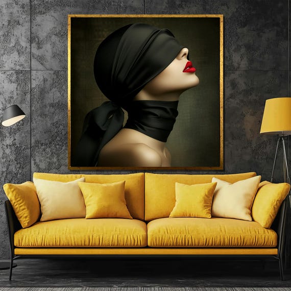 Captivating Woman With Blindfold Painting Modern Wall Art Decor Sensual And Unique Gift Fashion Inspired Home Accent Piece