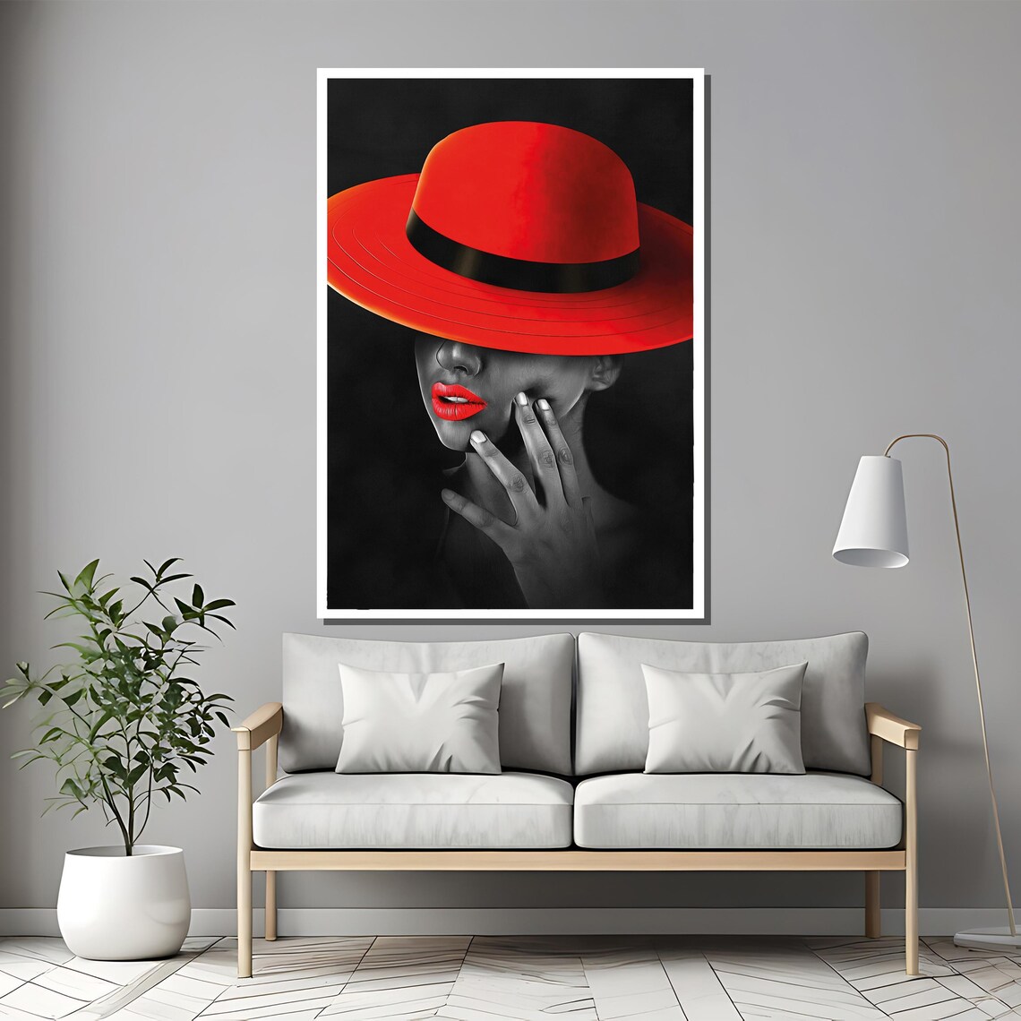 Mysterious Woman In Scarlet Hat Noir Glamour Style Art Poster - Image 2