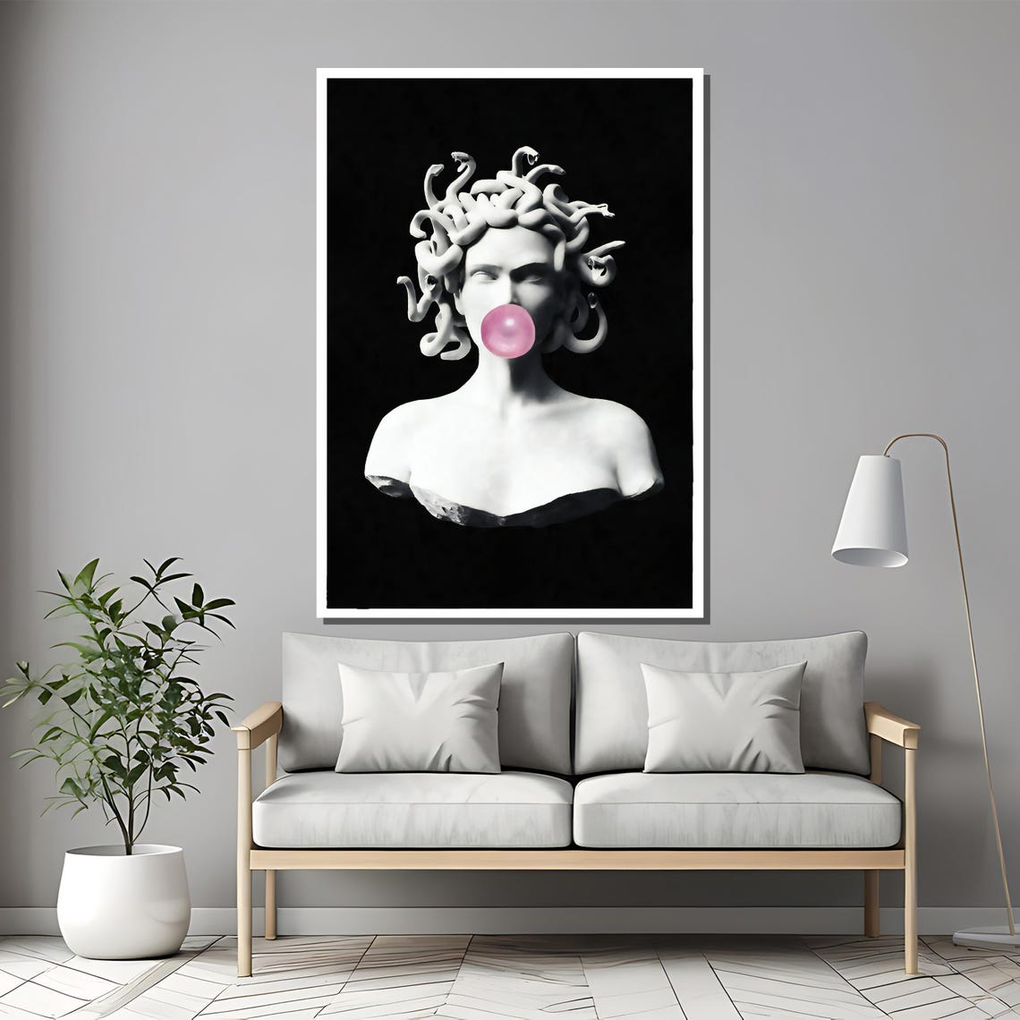 Medusa Bubblegum Marble Bust Blowing Pink Bubble Pop Art Poster - Image 2