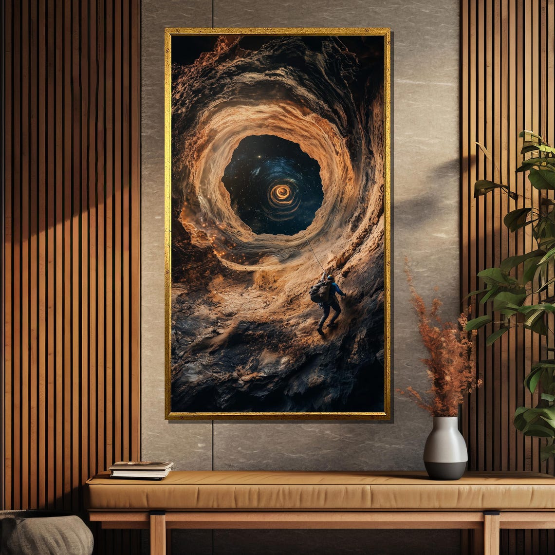 Explorer Descending Into a Cosmic Cave Portal Sci Fi Art Poster - Image 5