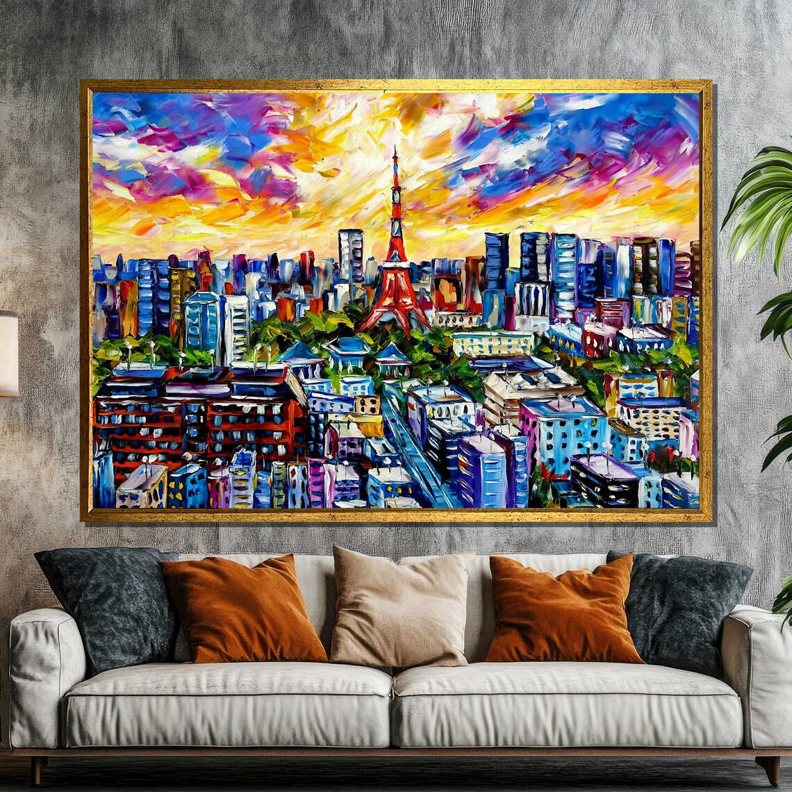 Tokyo Tower at Sunset Colorful City Skyline Japan Painting Poster