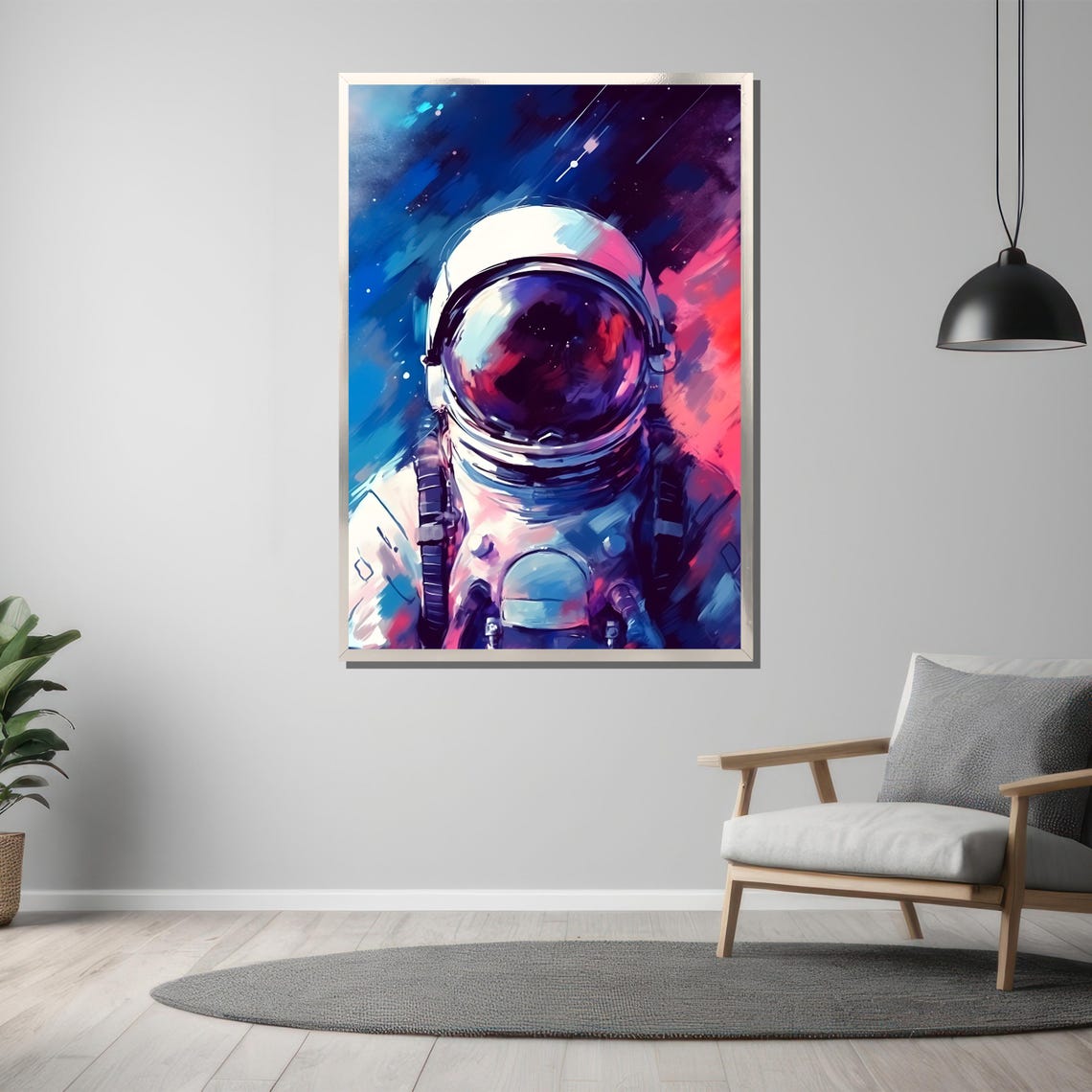 Astronaut Portrait In Cosmic Nebula Blue Pink Space Art Poster - Image 3