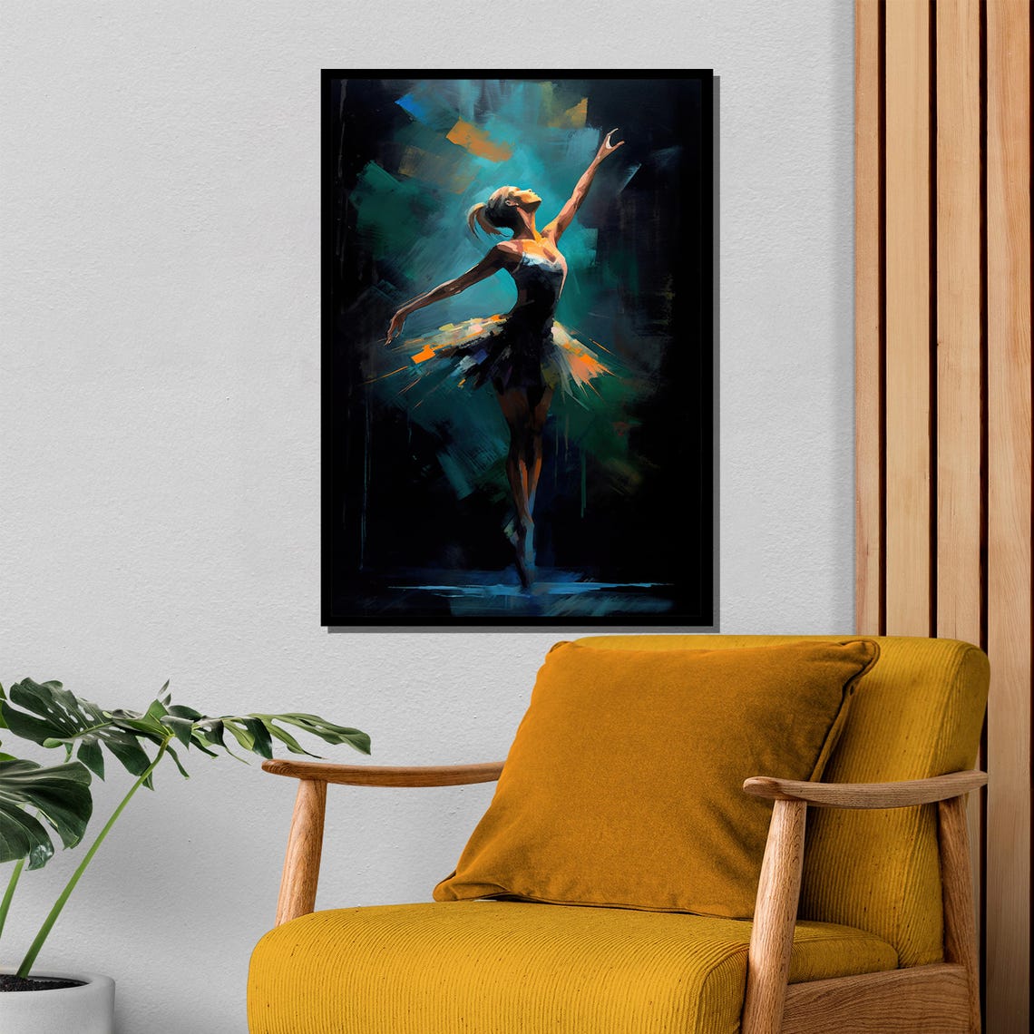 Ballerina in Glowing Tutu Reaching Up Teal Light Painting Poster - Image 4