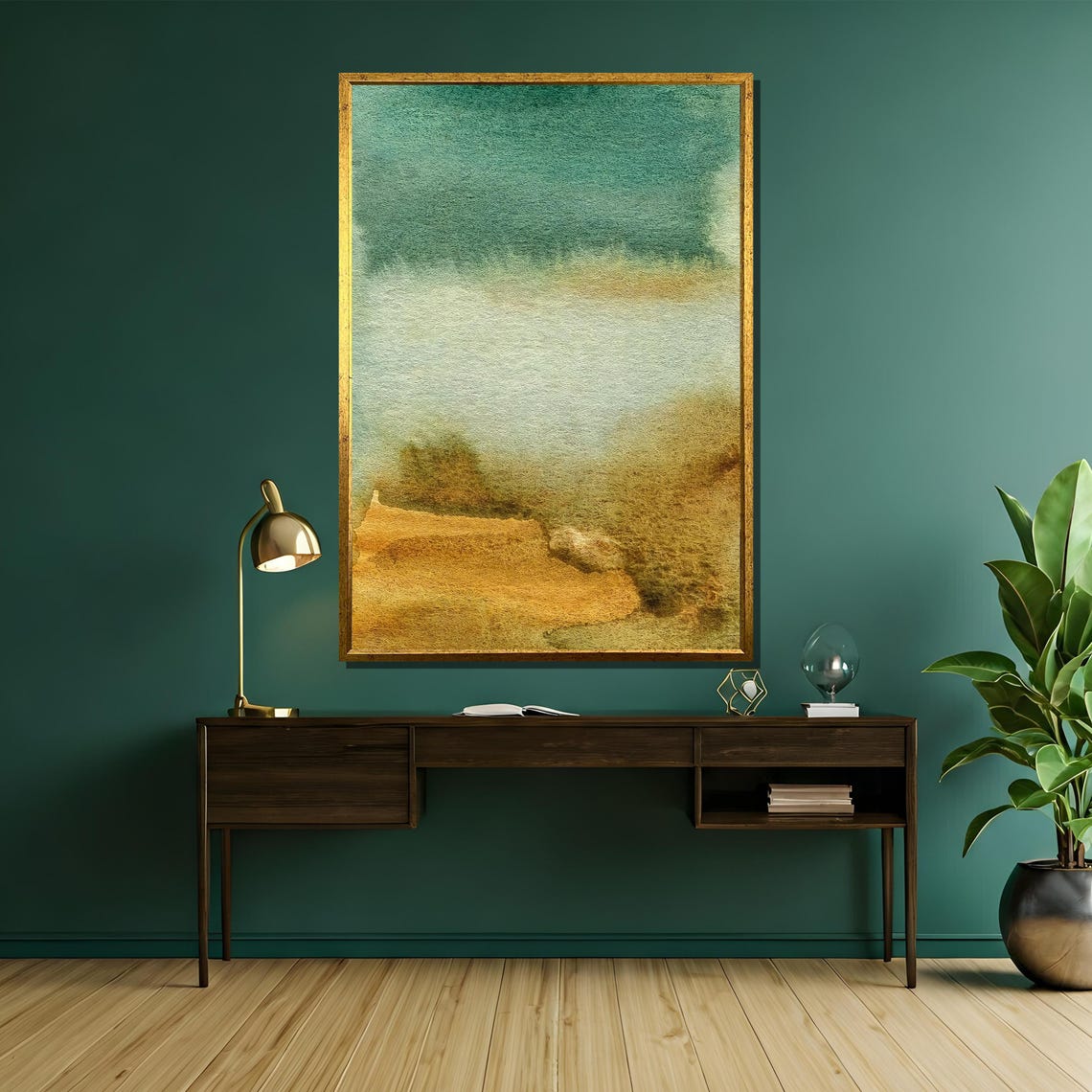 Gold Teal Watercolor Abstract Serene Modern Minimalist Art Poster - Image 5