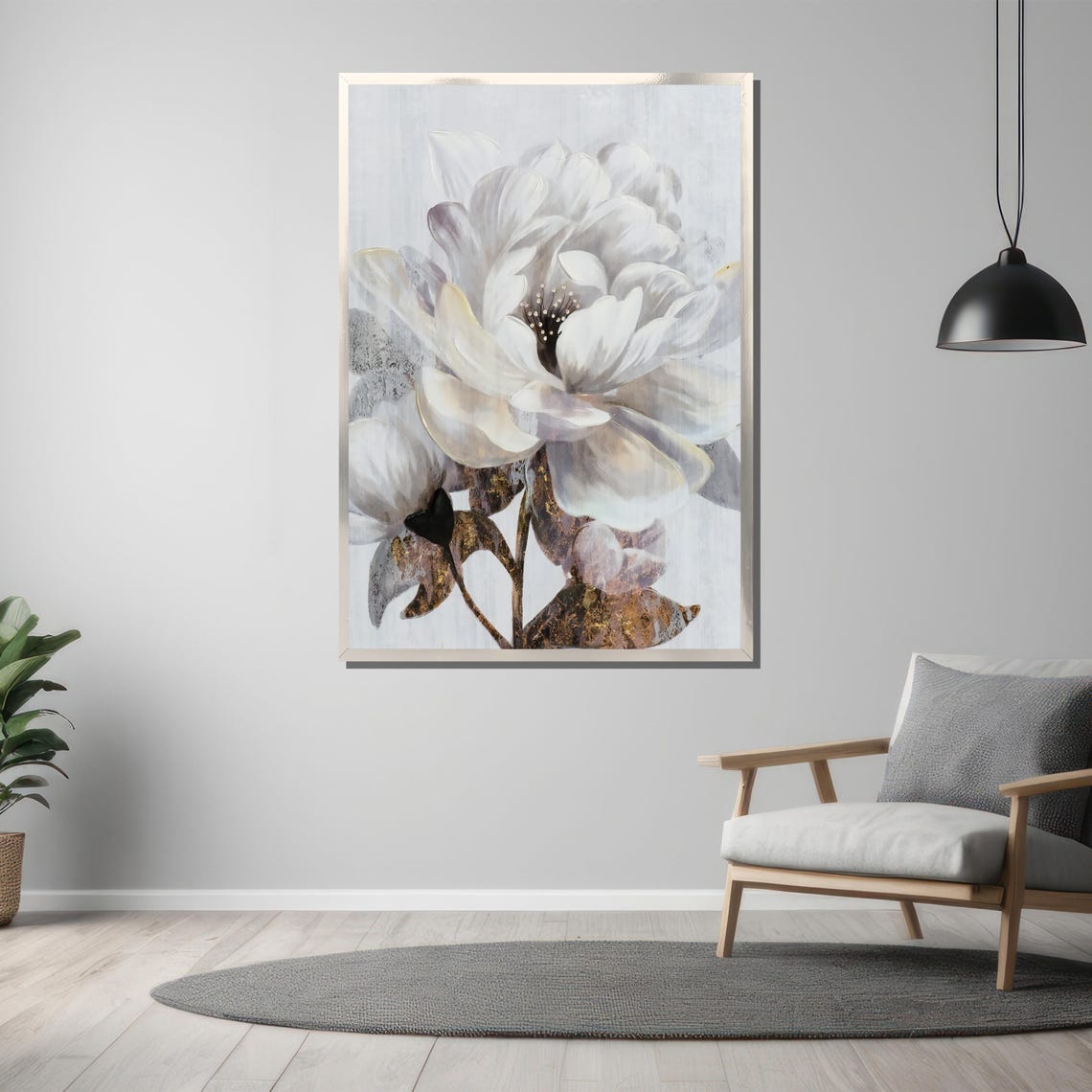 White Magnolia Close Up with Dark Gold Accented Leaves Poster - Image 3